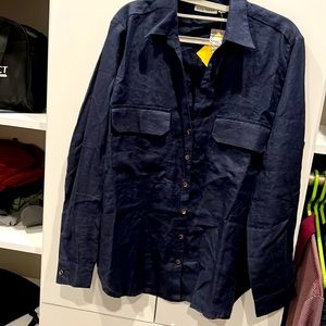 NWT Roller Rabbit size L Navy/dark blue linen blouse